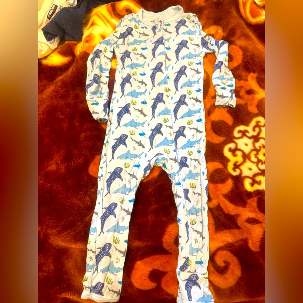 Whale/shark pjs with double zipper